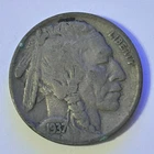 1937 Buffalo Nickel Poor Circulated Condition U.S. 5c Coin - 09