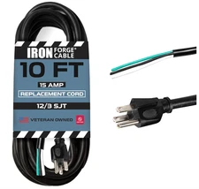 Iron Forge 10FT 12/3 SJT Heavy Duty 15A 125V 3-Prong Replacement Power Cord