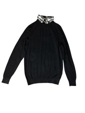 F F Men's Size Small 100 Cotton Knitwear Plaid Collar Long Sleeve Jumper