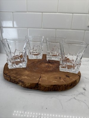 4-Berkware Lowball Whiskey Glasses Ice Cubes Square Top Lead Free