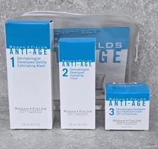 Set Rodan Fields Anti-Age Exfoliating Face Wash Hydrating Toner Protectant Cream