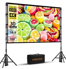 Towond 100" Projector Screen with Stand Portable 4K HD Indoor Outdoor Screen