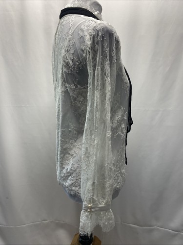 White House Black Market Womens S Cream Lace Cami Lined High Neck Blouse Top - Picture 7 of 12