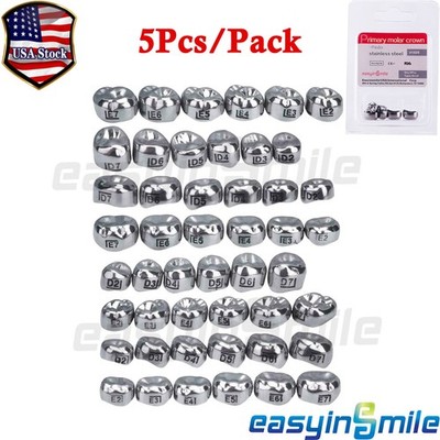 Dental D Primary E Molar Kids Crowns Stainless Steel Primary Crown Pediatric 5Pc