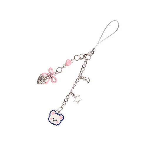Cute Bear Bowknot Heart Charm Pendant Chain Phone Straps Pocket Keychain Strap - Photo 10 sur 11