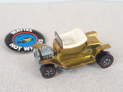 Hot Wheels Redline Hot Heap Car 1968 Gold White Interior USA - w/badge / pin