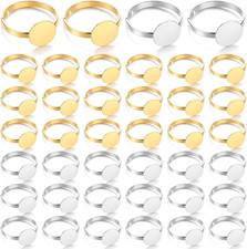 40 PCS Ring Blanks for Jewelry Making, Adjustable Flat Blank Ring Bases, Metal A