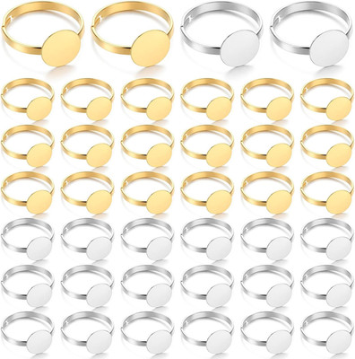 40 PCS Ring Blanks for Jewelry Making, Adjustable Flat Blank Ring Bases, Metal A