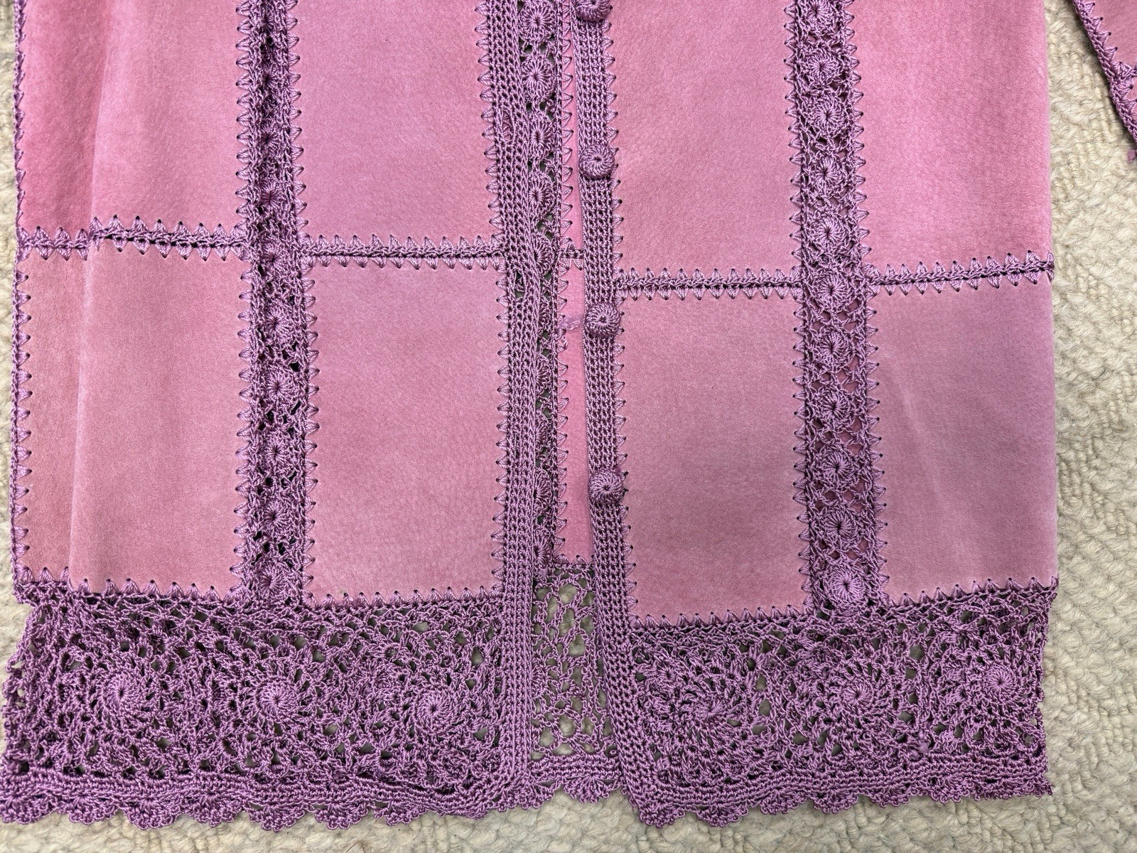 Leather & crochet patchwork jacket boho gypsy med… - image 4