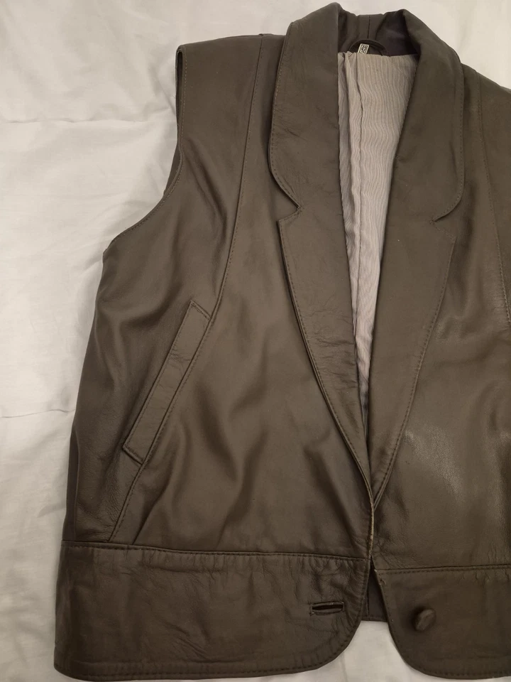 Gilet vintage en cuir véritable – Col tailleur – Années 80/90 – Taille 42 - Photo 2/4