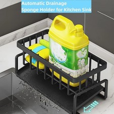 Black Aluminum Kitchen Sink Sponge Organizer Rack with Towel Holder Rust Free