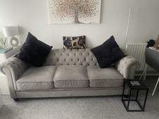 Chesterfield 3 seater grey velvet sofa, modern, luxury, great condition