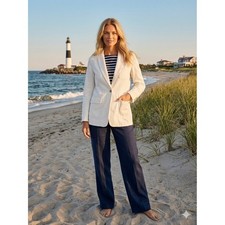 J. Crew Women's Cream Denim Classic Nautical Coastal One Button Blazer Jacket