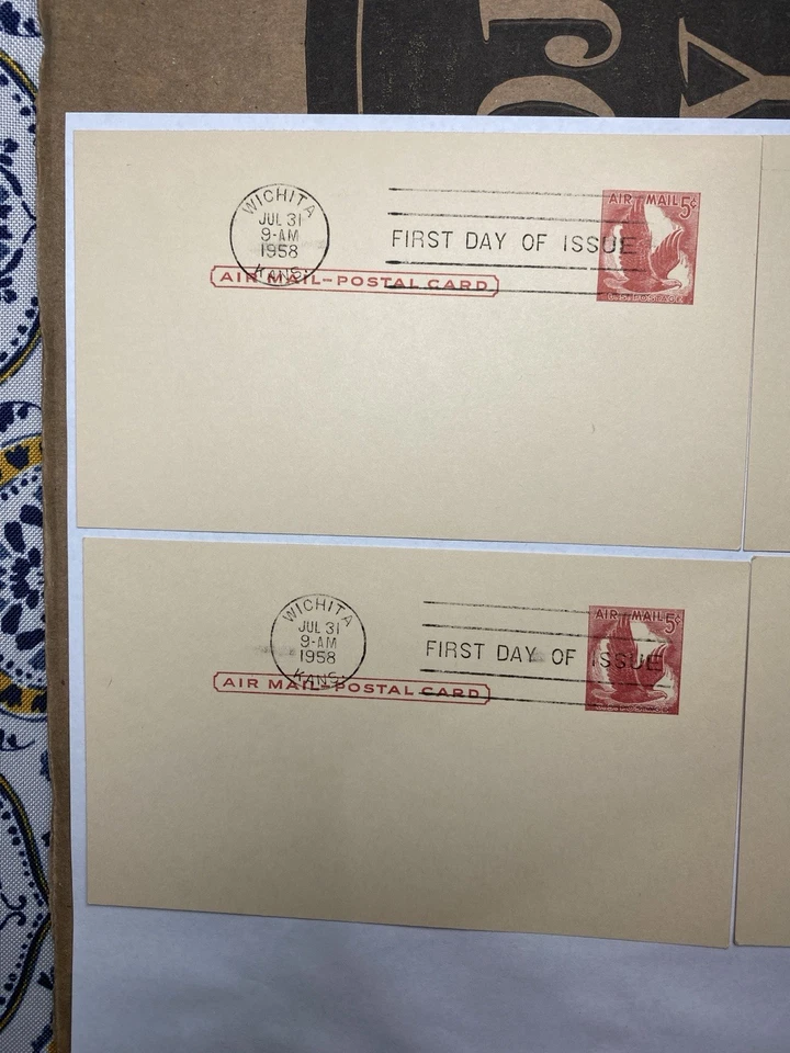 US FDC # UXC2 5c Red Eagle Kansas 1958, 9p1254 postcard stamp set of 4 VF first - Image 3 of 4