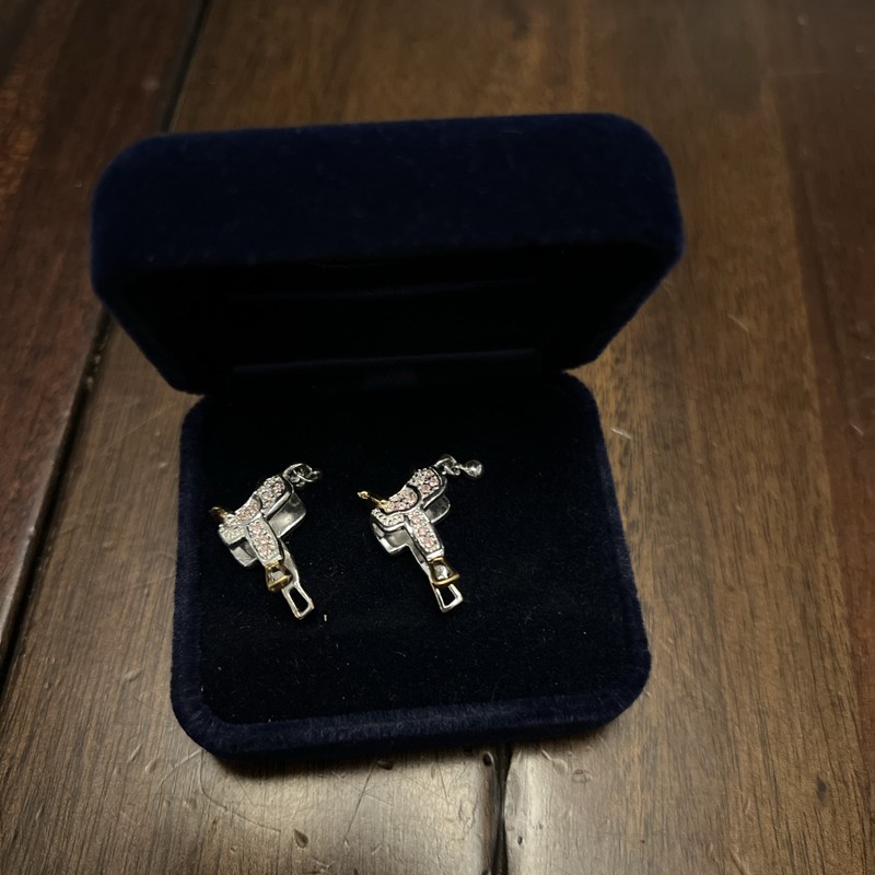MONTANA SILVERSMITHS Silver with Pink Rhinestone Saddle Earings 