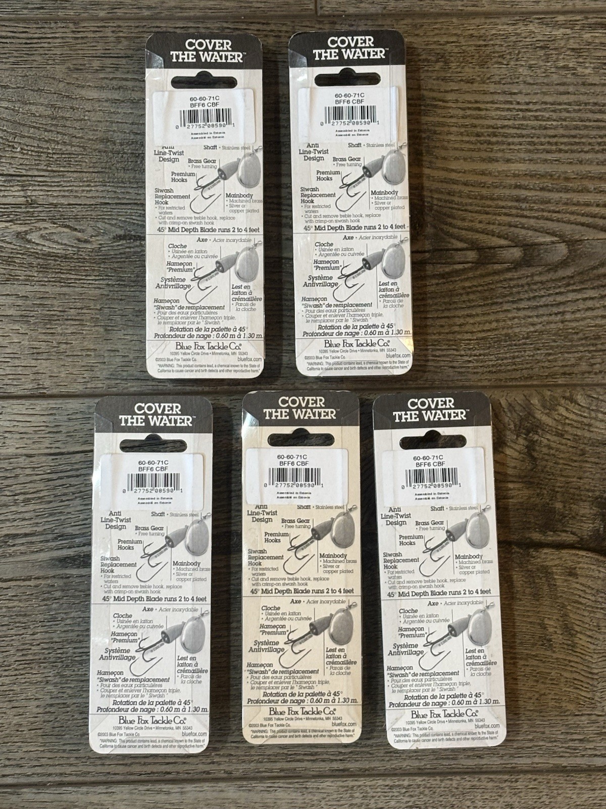 Lot Of (5) NEW Blue Fox Vibrax Size 6 Spinners - Black Body-Silver/Chart Blade. - Image 2