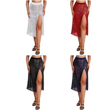 Women' Belly Dance Sequin Skirt A-line Sparkle Pleated Skirts Mermaid Costume