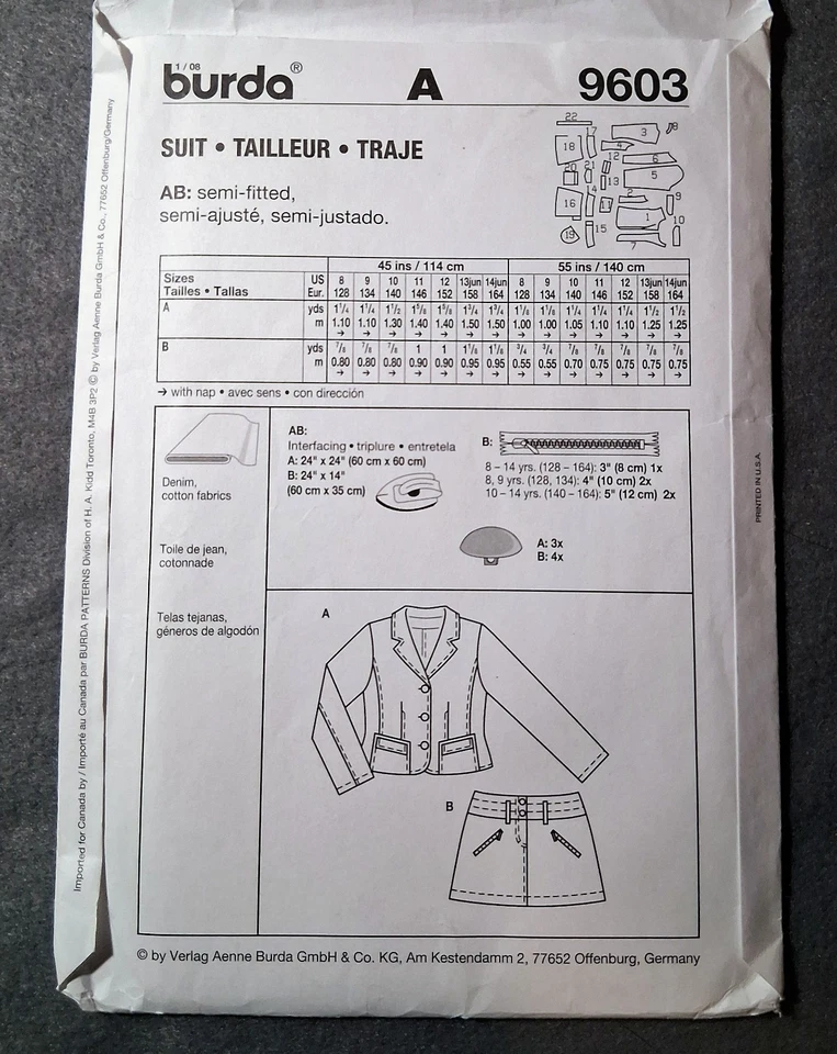 Burda sewing pattern 9603 Girls' Denim Mini Skirt & Jean Jacket Sz 8-9-10-11-12 - Image 3 of 4