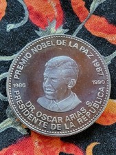 1987 Costa Rica, 1000 Colones, .925 Silver, Oscar Arias Nobel Prize Winner