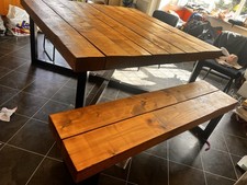 Large Wooden Handmade Table with Sleepers with 60m Box Steel Frame With Bench