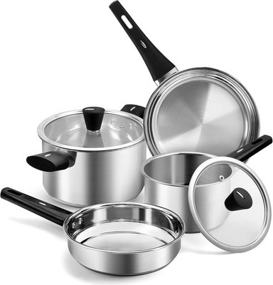 Edelstahl Töpfe und Pfannen Set, 6-teiliges Kochfeld Set & Braten 6-teilig 