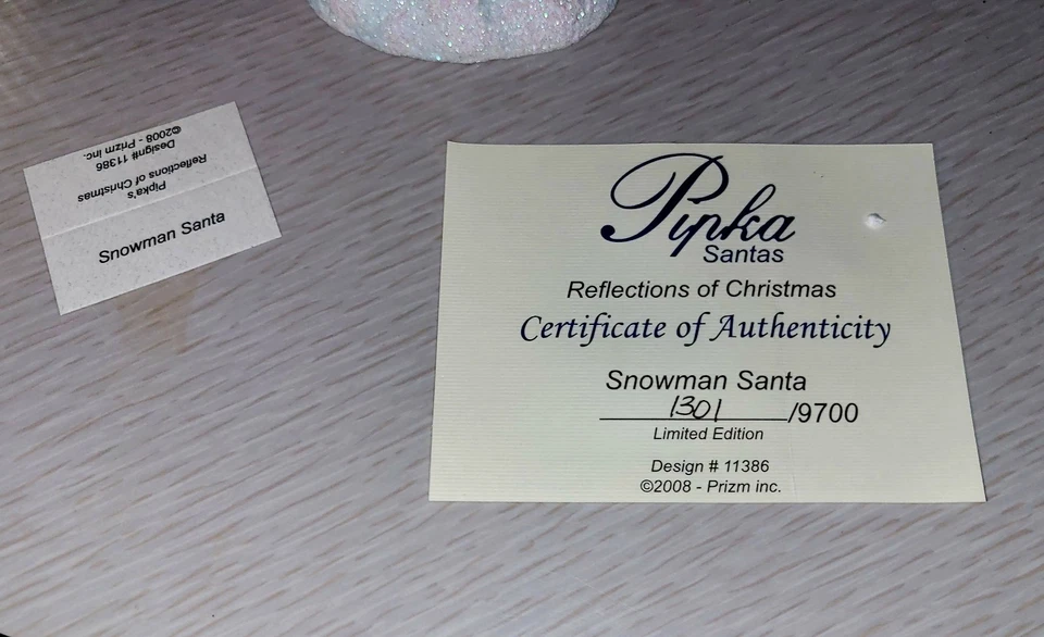 Pipka Muñeco de Nieve Santa 2008 Edición Limitada 1301/9700. Diseño #11386 Sin usar, en caja Navidad Foto 3 de 4