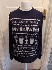 Old Guys Rule Large Navy And White Beer Pattern Pullover Jumper