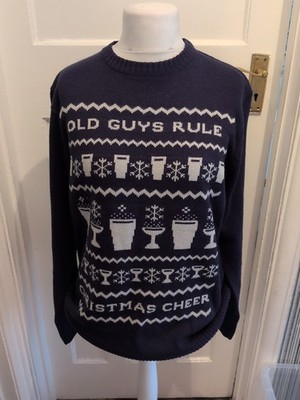 Old Guys Rule Large Navy And White Beer Pattern Pullover Pulli