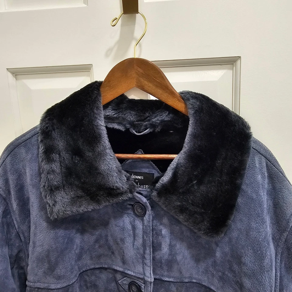 Casaco Dennis Basso acabamento de pele de camurça sintética 1X azul inverno quente - Imagem 3 de 4