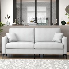 Image of 3-Seater Fabric Sofa Bed Modern Upholstered Couch with Pillows Metal Legs