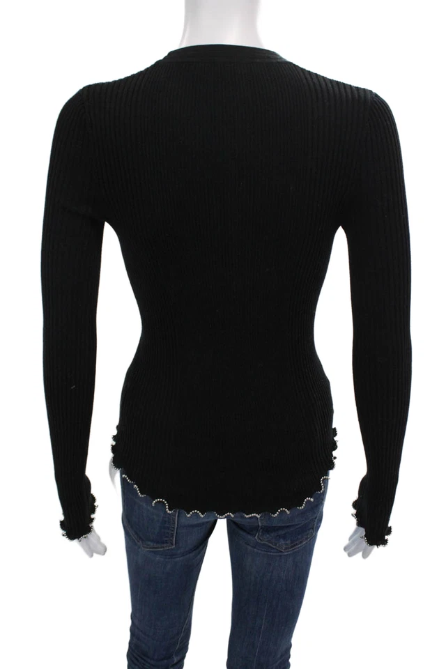 Camisa Alexander Wang para mujer manga larga acanalada con cuentas negra talla pequeña Foto 3 de 4