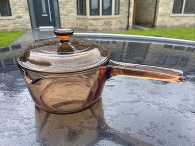 Corning Ware Vision Braunglas 1lt Soßentopf Pyrex Deckel Ausgießer