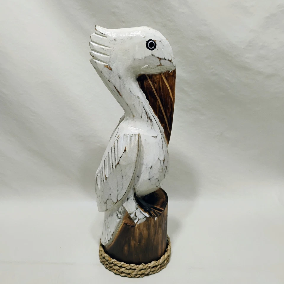 雕刻木制鹈鹕桩 14 英寸高风化航海装饰  — 第 4/4 张图片