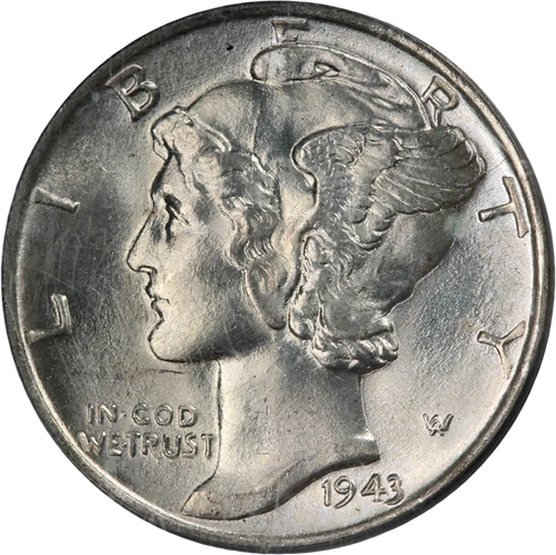 1943-D Mercury Dime OGH PCGS MS65 FB Blast White Strong Strike