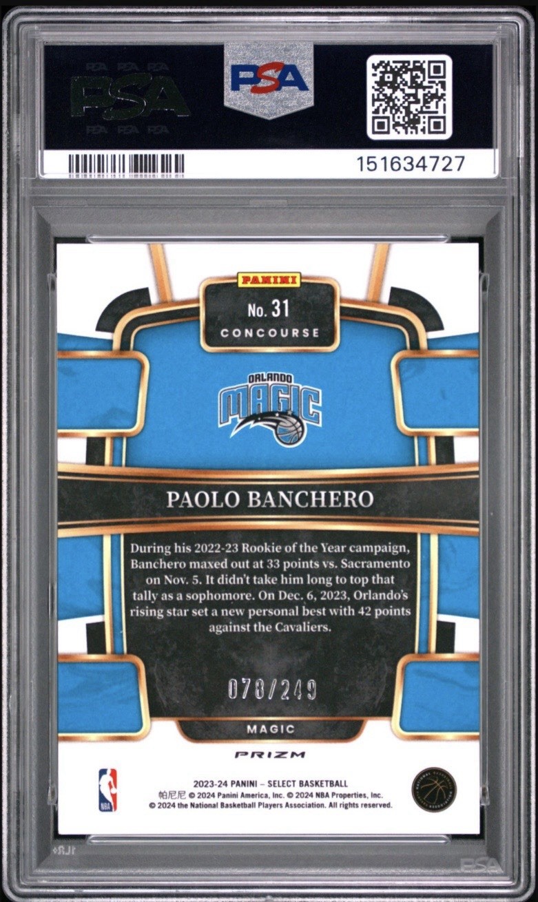 Paolo Banchero 2023 Select Blue Scope 78/249 PSA 9 MINT view 2