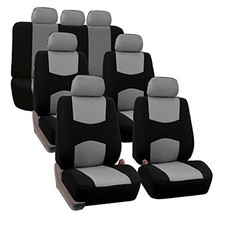 Flat Cloth Full Set Car Seat Covers Three Universal Gray Seat Cover 3 Row Set
