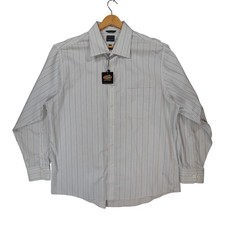 Chaps Button Down Shirt Mens 17.5 White Striped Excellent Non-Iron Classic Fit