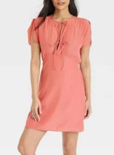 NEW Universal Thread Tie Front Flutter Short Sleeve Mini A Line Dress Size Large