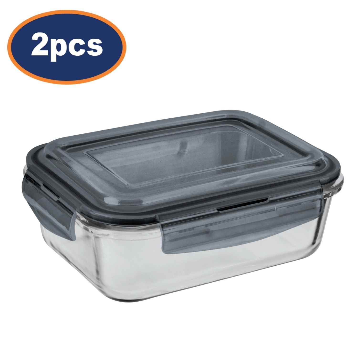 Glass Food Storage Container Plastic Lid 620ml Medium Clip Lock Oven Safe 2Pcs