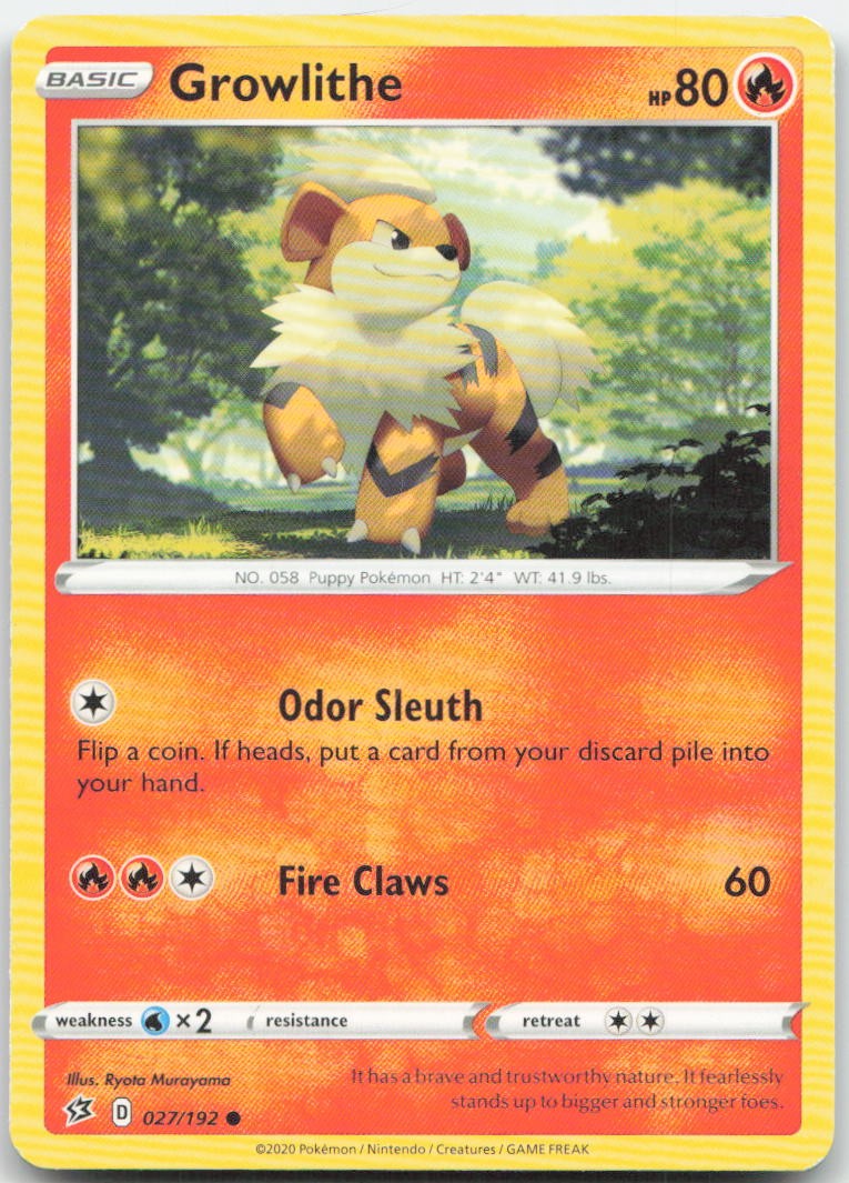 Growlithe 027/192 Common Rebel Clash Pokemon Near Mint