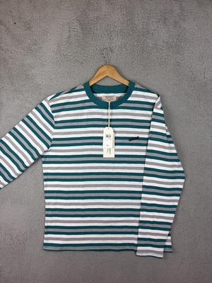 Guess Originals Shirt Mens Large Blue Stripe Long Sleeve Crewneck Tee Logo Mens