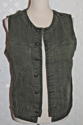 Le Lis Blanc Deux Olive Green Jean Women's Buttoned Sleeveless Vest Top Size L