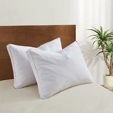 2PCS Medium Support Goose Feather Bed Pillows, 1.5" Gusseted Anti Feather Prick