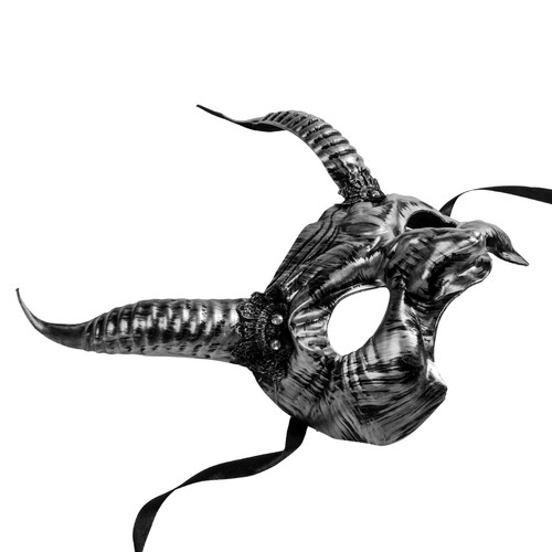 Black Silver Goblin Devil Mask with Long Horns for Halloween Costumes