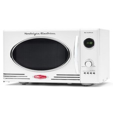 Retro 0.9 Cu Ft White Microwave Oven 12 Cooking Settings LED Display 800W