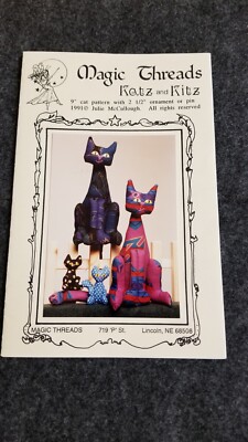 KATZ & KITZ 9'' Cat /w Ornament or Pin Pattern by MAGIC THREADS 1991 UNCUT VTG US