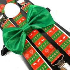 Green  Bow Tie & Christmas Novelty Holiday Reindeer Suspender