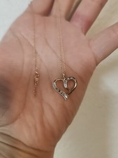 10k Yellow Gold Diamonds Accent Heart Pendant Necklace 1.5gr