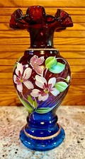 Fenton MULBERRY HP FLORAL VASE..BILL FENTON 50 YRS OF LEADERSHIP QVC Exc. 1996
