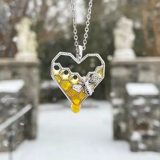 Dripping Honey Heart Bee Necklace New